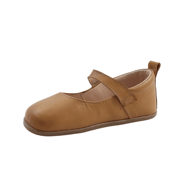 Zapatos respetuosos para niña Hada Mandorla. Modelo merceditas barefoot para niña en piel de alta calidad. Hechos en España. Suela fina y plana. Muy flexibles