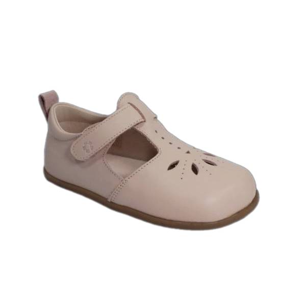 Sandalia barefoot infantil Brisa Seda en piel rosa empolvado, suela fina de 3 mm, anatómica y flexible, fabricada artesanalmente en España
