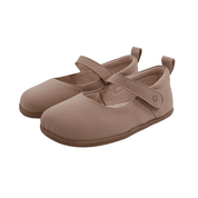 Zapatos barefoot infantiles Hada Rosé color rosa suave, con cierre de velcro. Hechos con piel en España.

